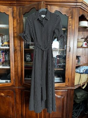 Calvin Klein Black and White Polka Dot Maxi Shirt Dress
